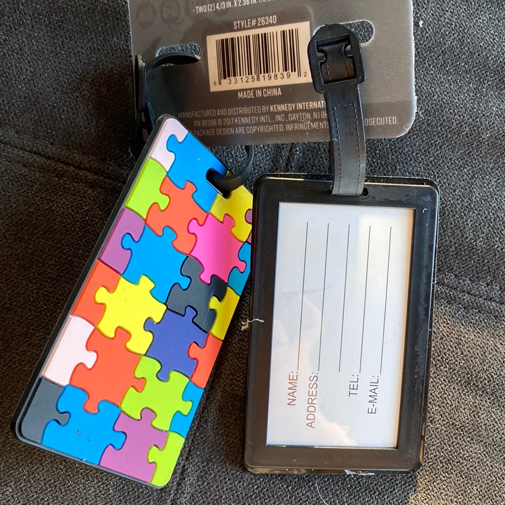Set of two rainbow puzzle luggage tags
